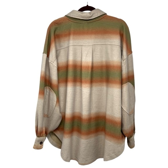 Free People Ruby Ombre Stripes Oversized Cotton Flannel Shacket Coat Women Large - Picture 10 of 13